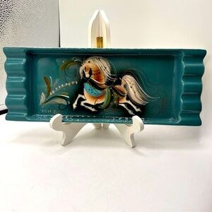 Sascha Brastoff Teal Edged Galloping Stallion Mid Century Ashtray